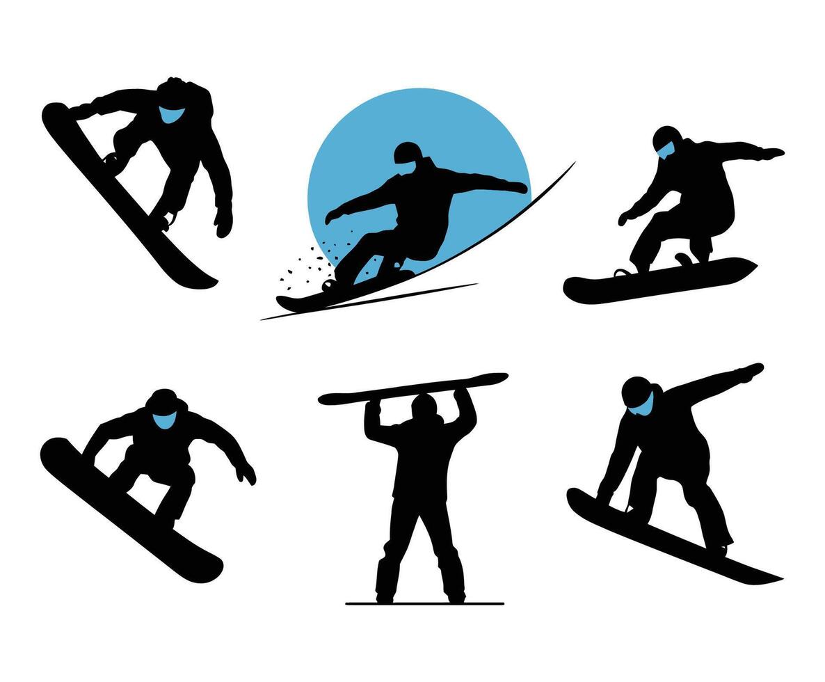 Snowboarding Action Silhouettes Template vector