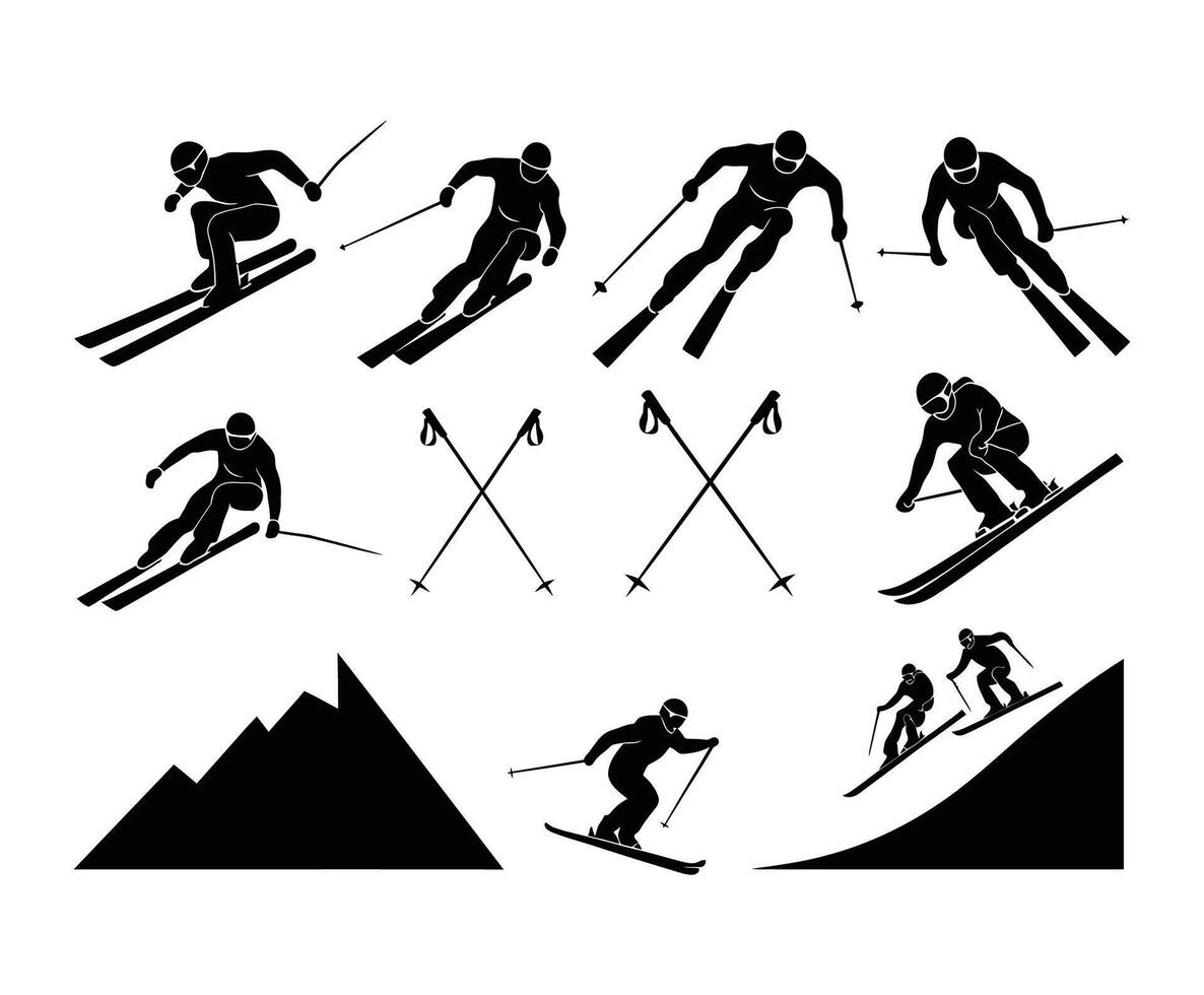 Elegant Skiing Poses Silhouettes Template vector