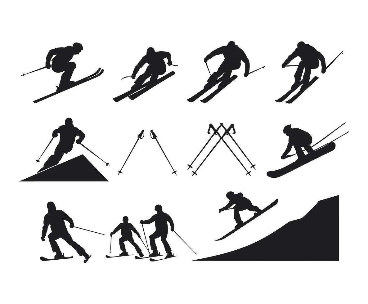 Minimalist Skiing Silhouettes Set vector