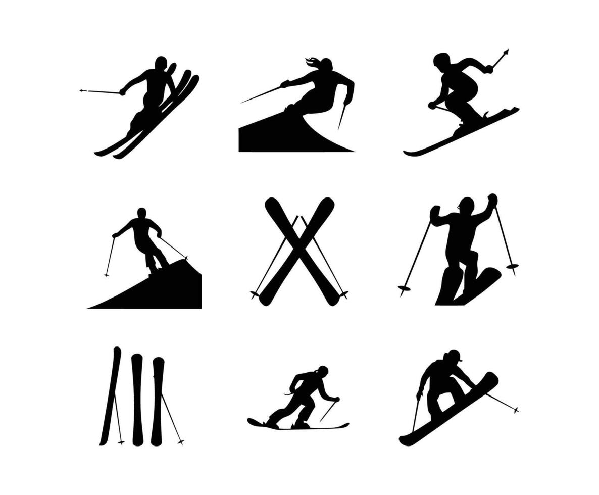 Snowboarding and Skiing Silhouettes Set vector