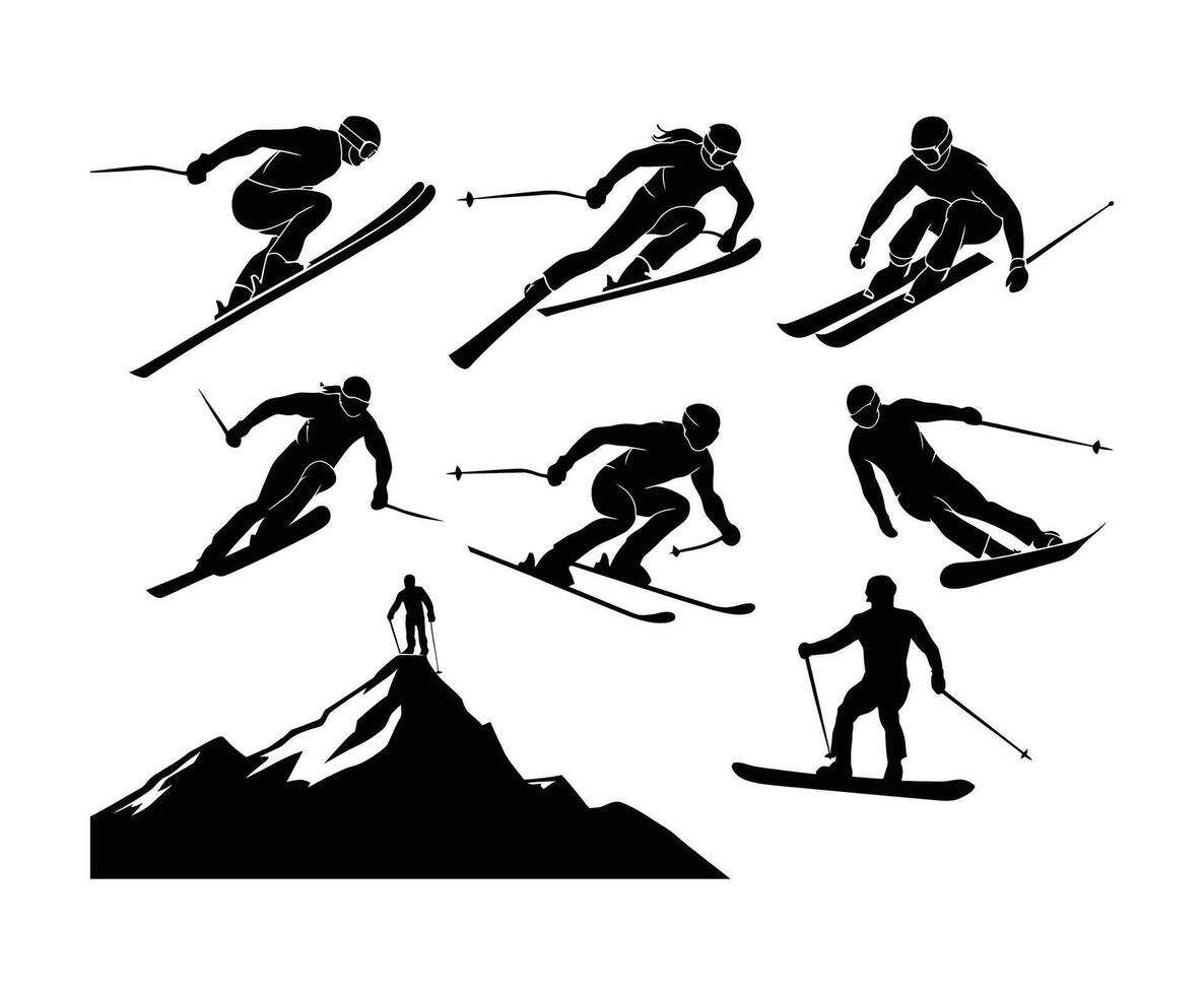 Elegant Skiing Poses Silhouettes Design vector