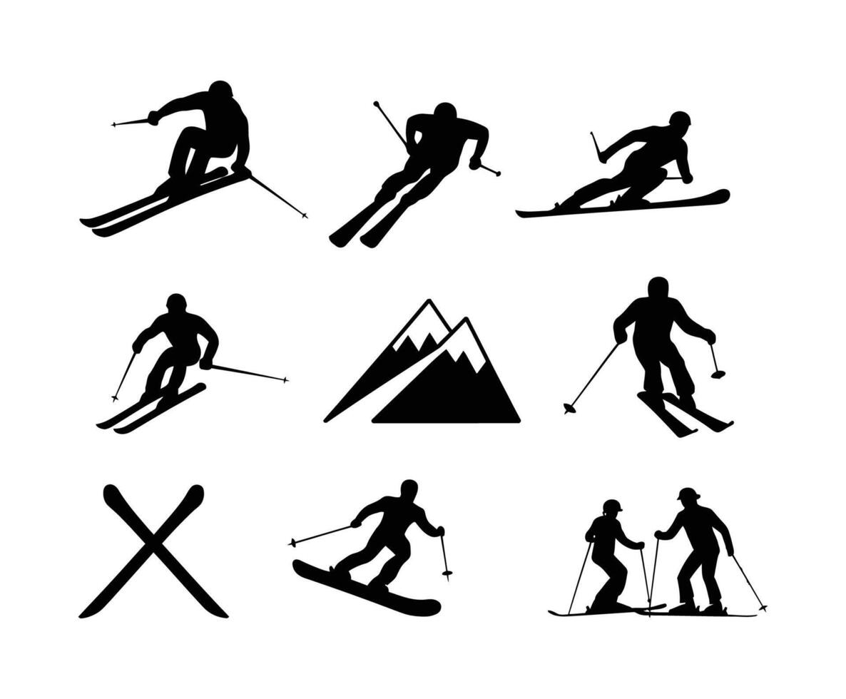 Elegant Skiing Silhouettes Template vector