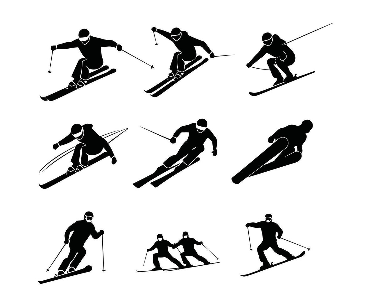 Silhouette Collection of Skiing Poses vector
