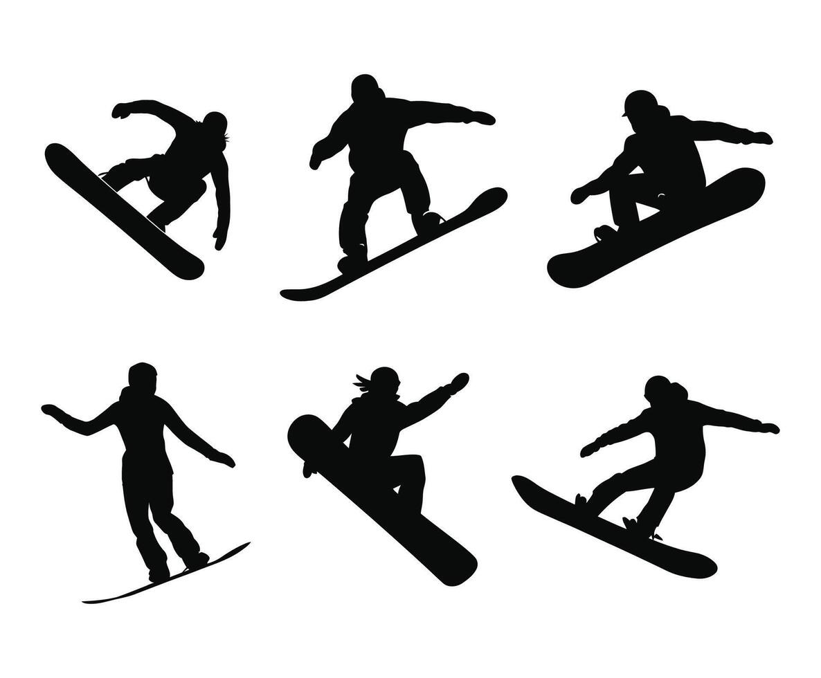 A Collection of Elegant Snowboarder Silhouettes Template vector