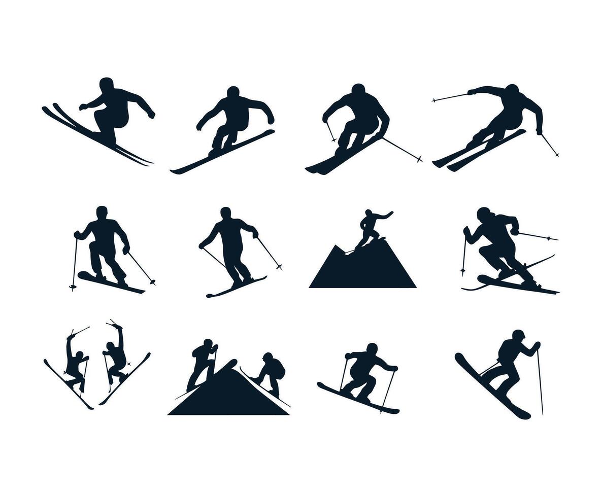 Skiing Movement Silhouettes Collection vector