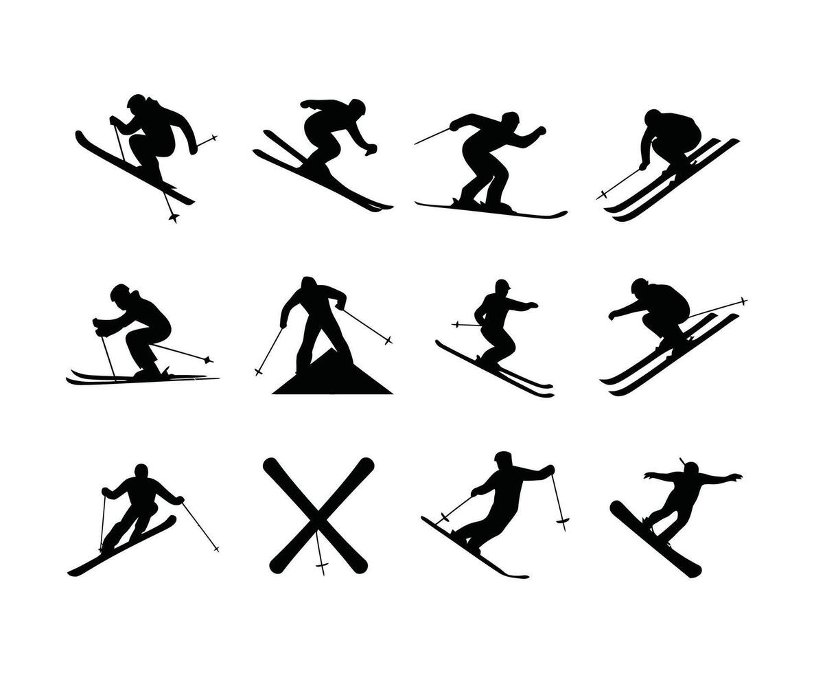 Minimalist Skiing Winter Silhouettes Set vector