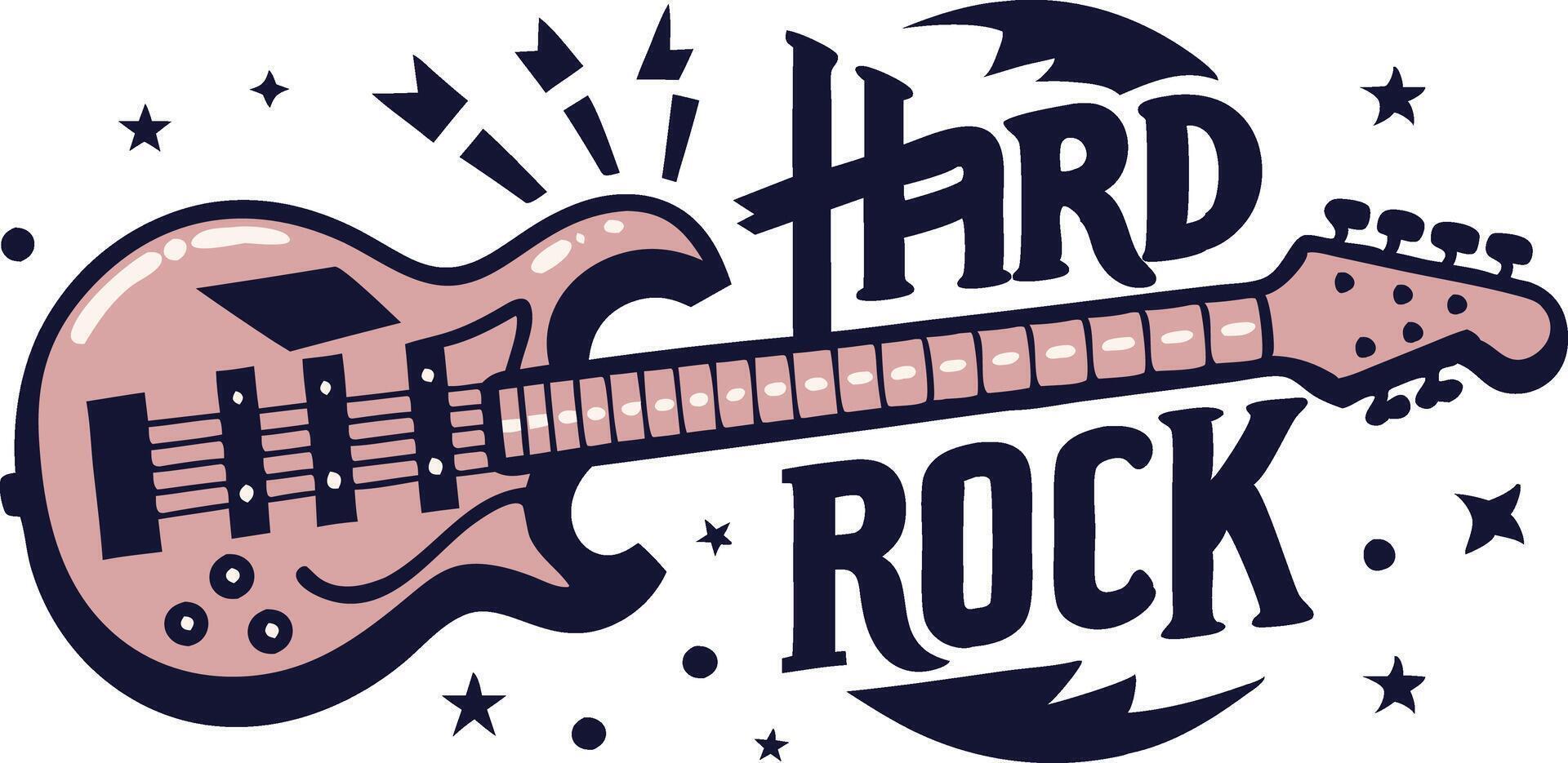 Hard Rock Electric Guitar Illustration with Dynamic Lightning and Bold Typography vector