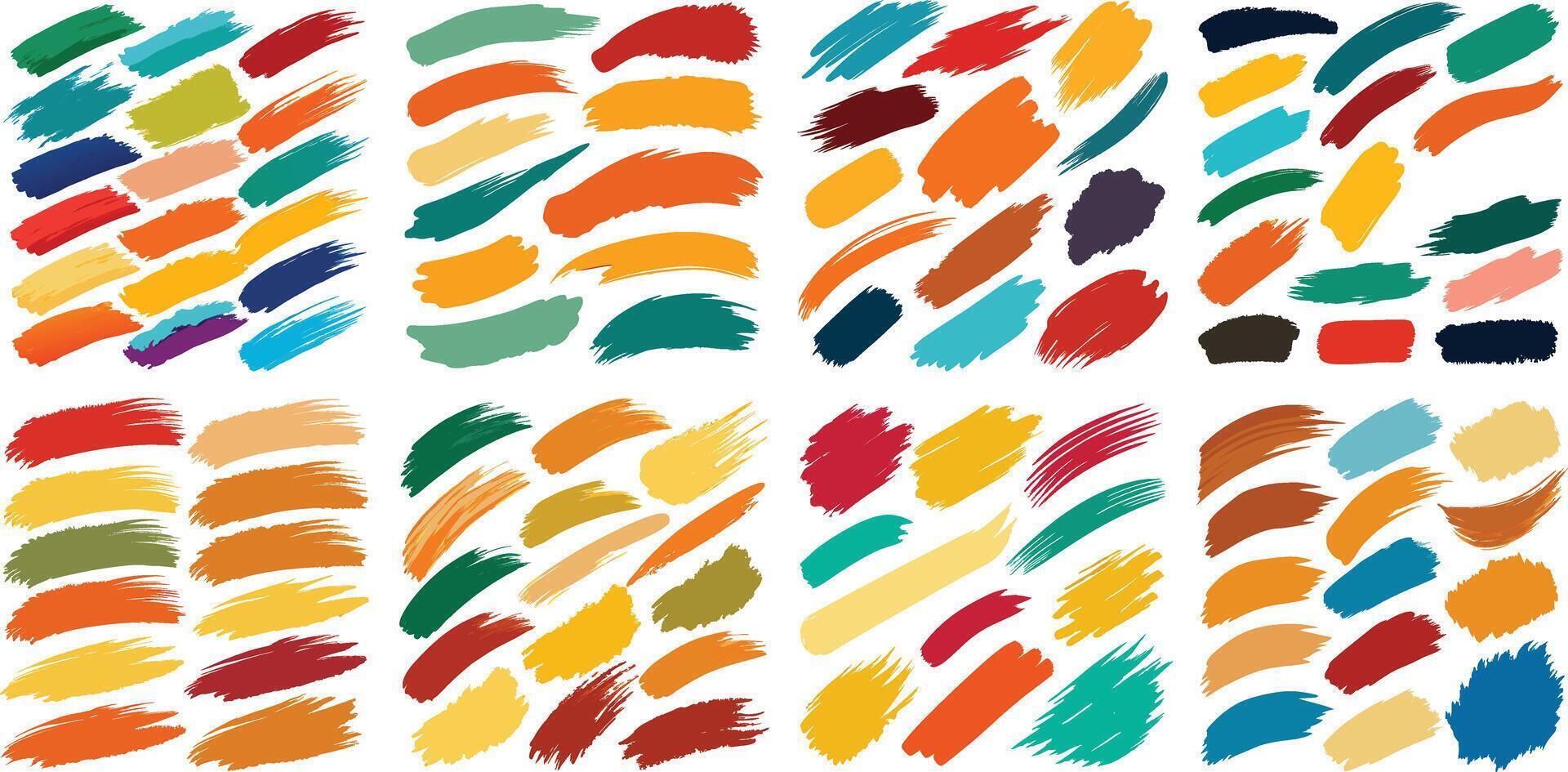Colorful Paint Brush Strokes Collection - Abstract Artistic Brush Marks and Textured Swatches vector