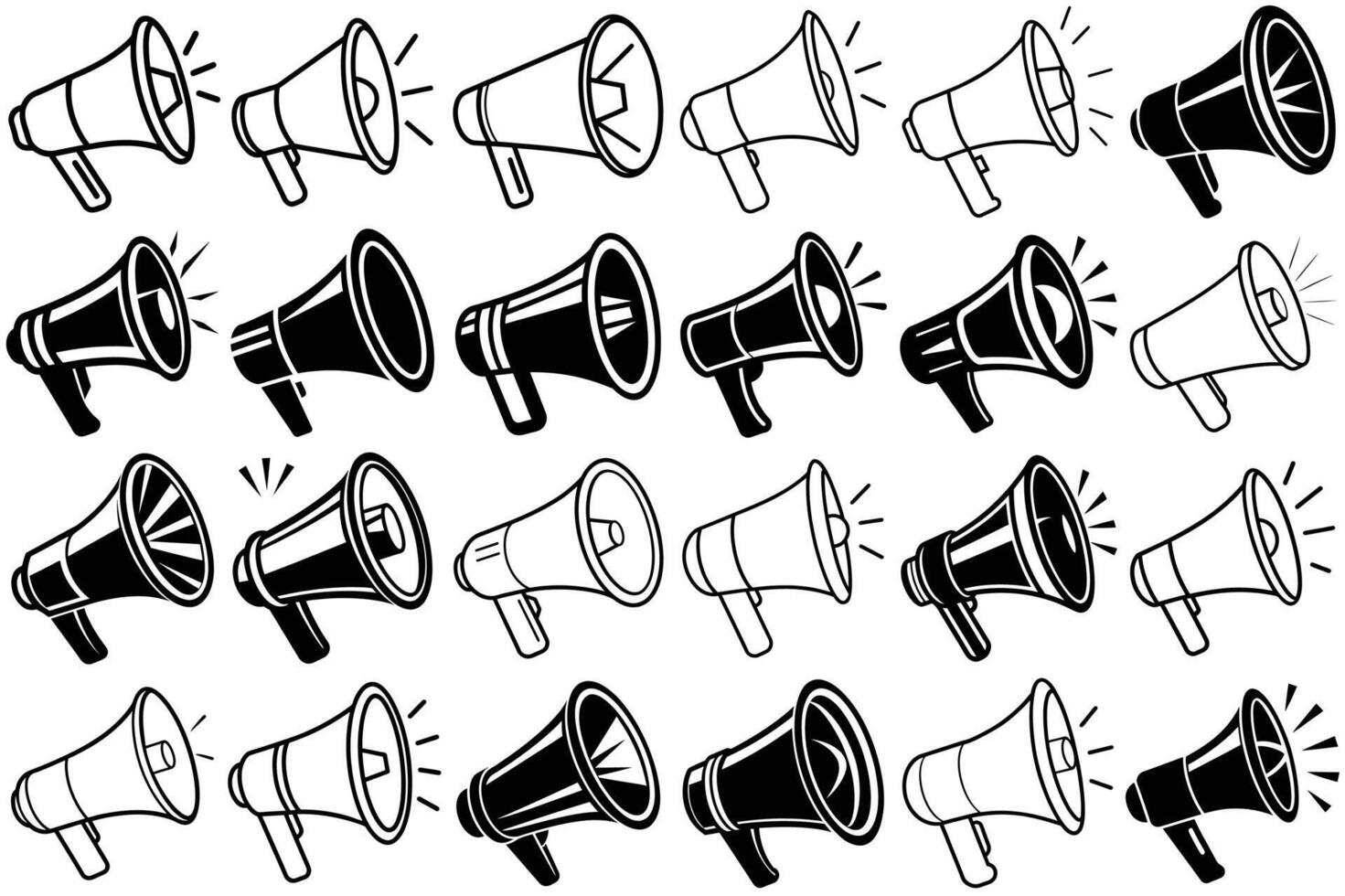 Megaphone Icon Set - Black and White for Announcements and vector