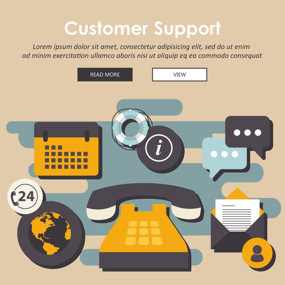 Business customer care service concept. Flat website banner for contact us, support, help, phone call and website click. Flat illustration vector