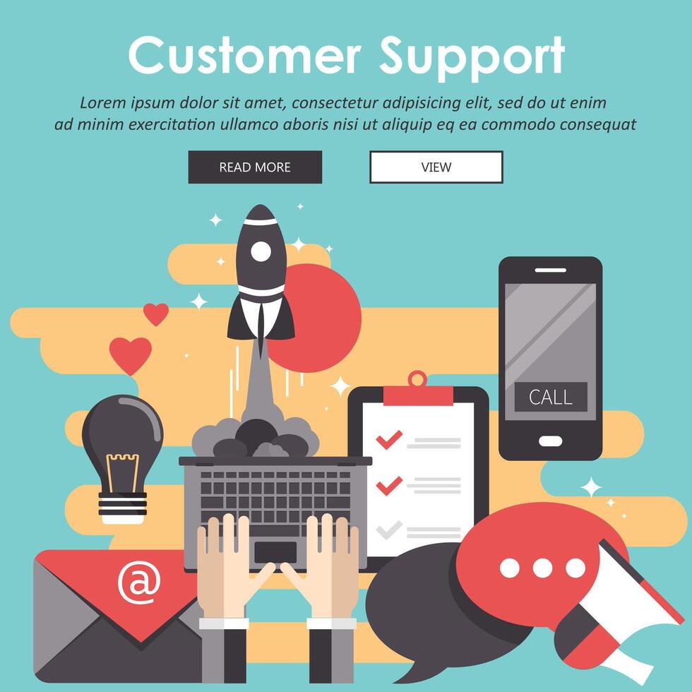 Business customer care service concept. Flat website banner for contact us, support, help, phone call and website click. Flat illustration vector