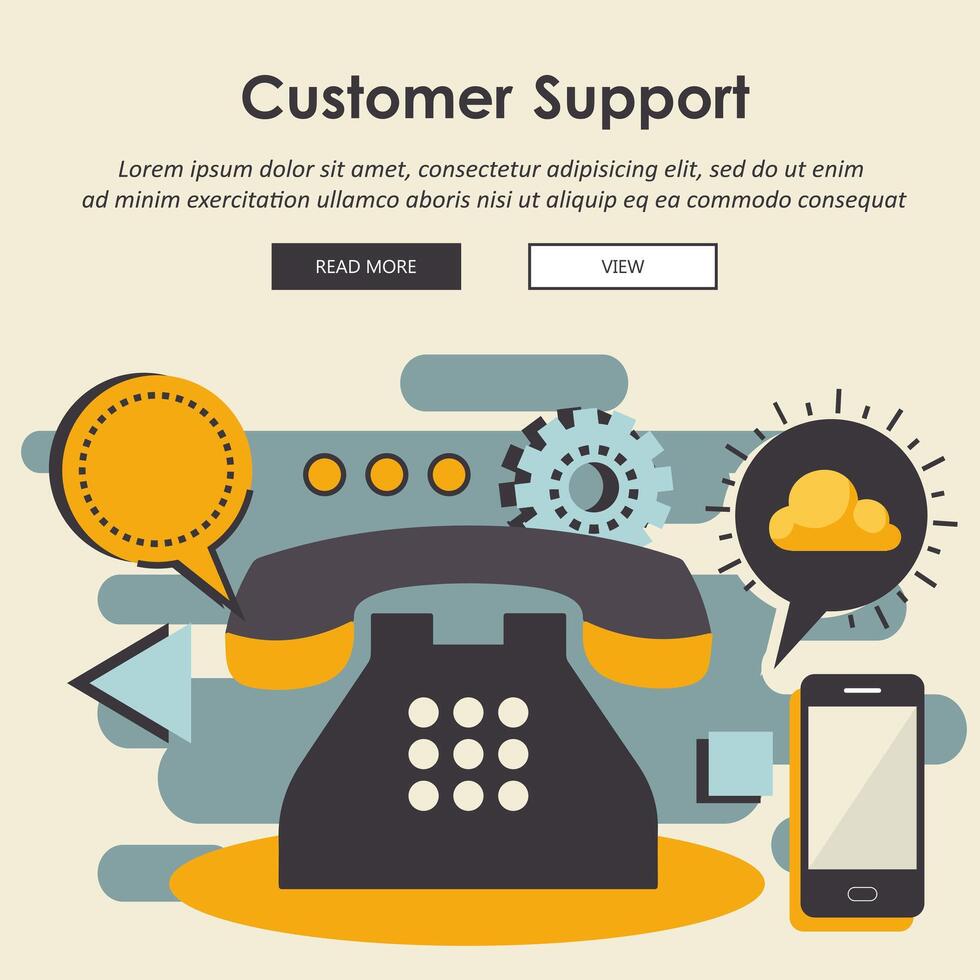 Business customer care service concept. Flat website banner for contact us, support, help, phone call and website click. Flat illustration vector