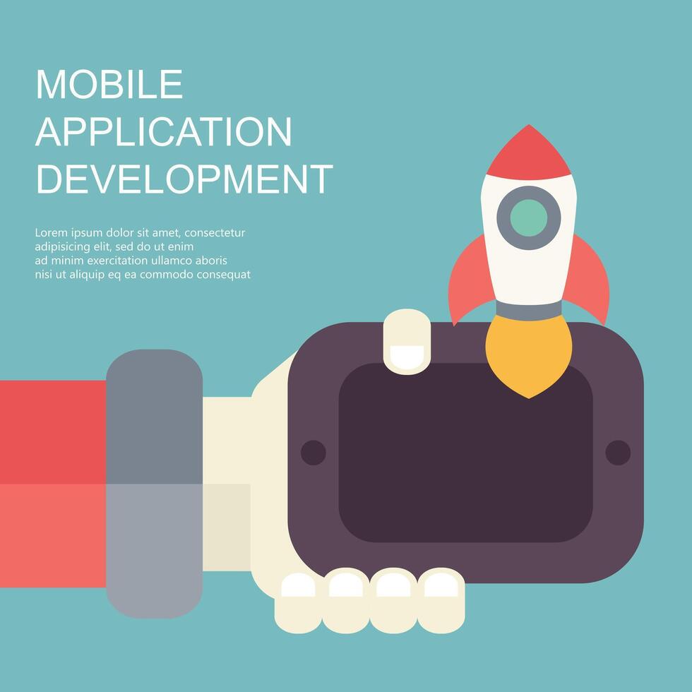 Mobile applications concept. Hands with phones. Flat illustration vector
