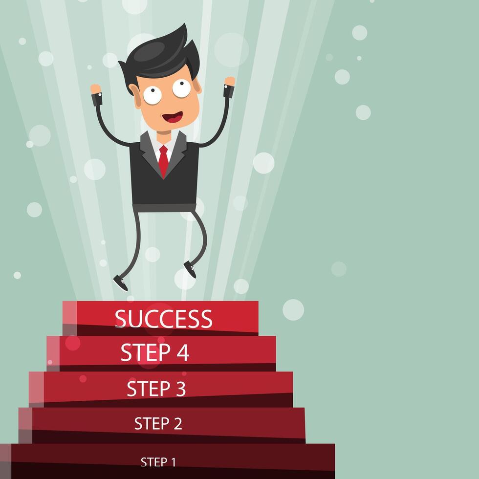 Successful manager illustration. Five step for success. Flat illustration vector