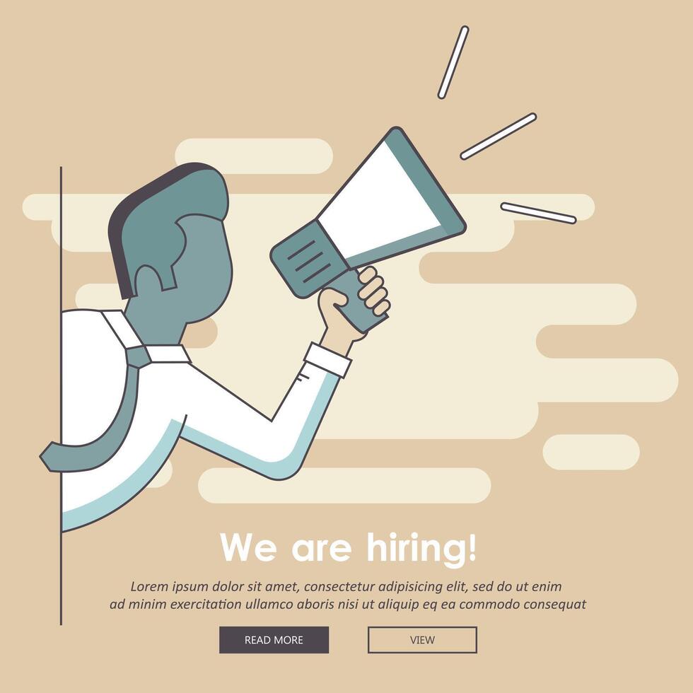 We are hiring banner. Find the right person for the job concept. Hiring and recruiting new employees. Flat design vector