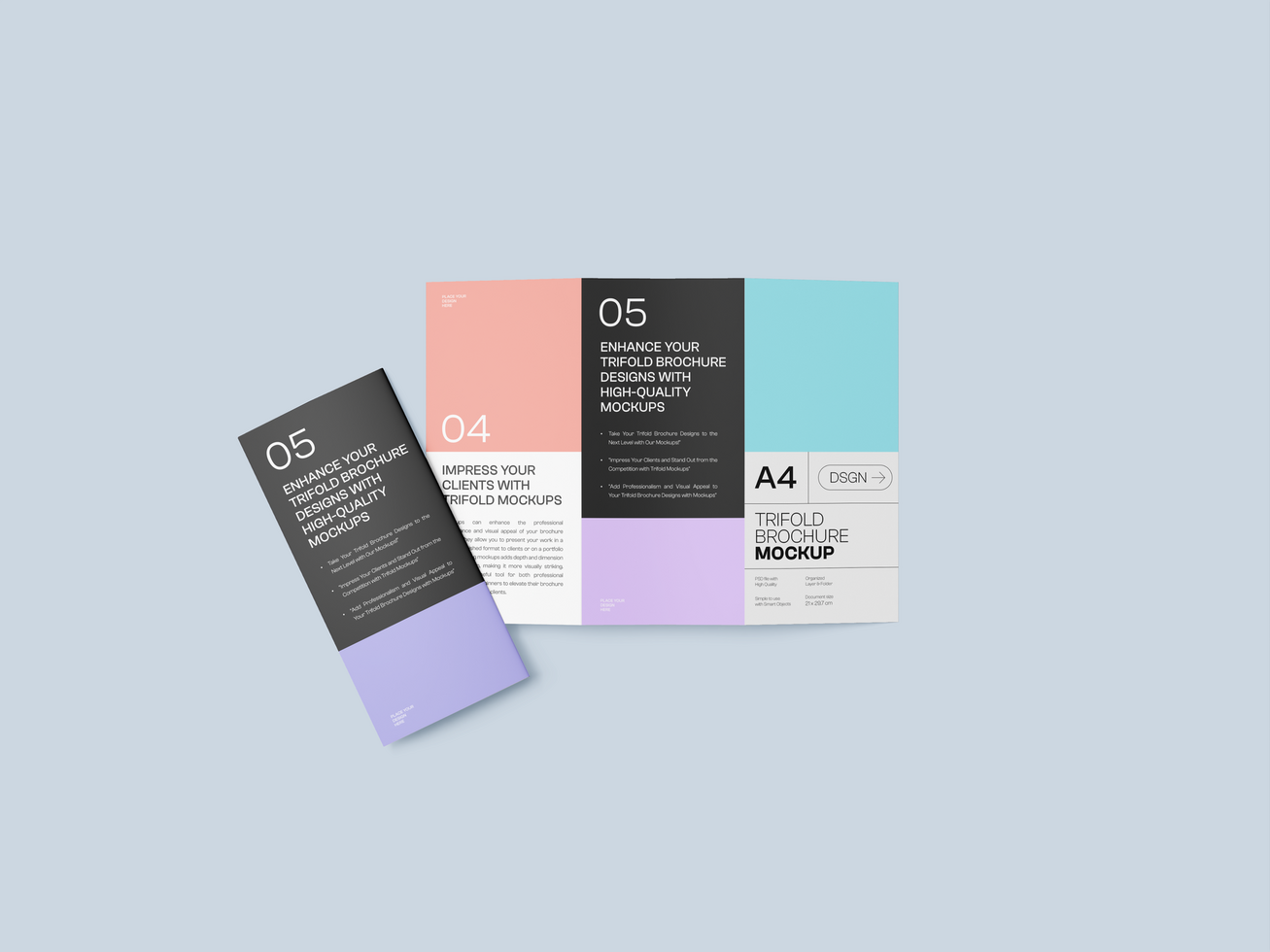 Trifold Brochure Mockup 3D Render psd
