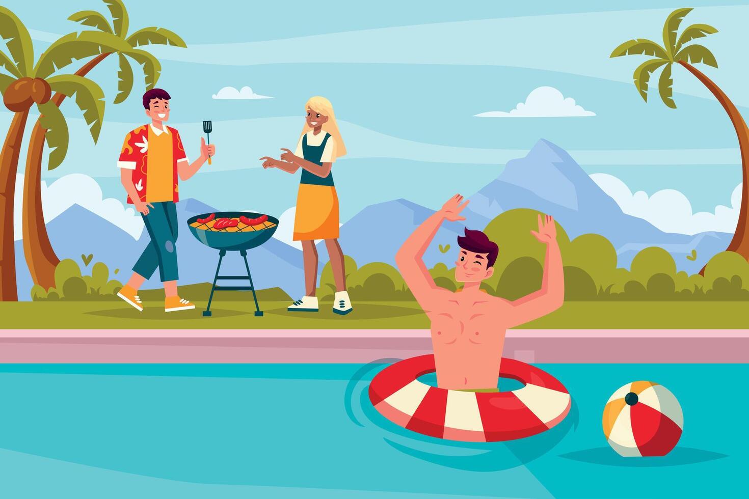 Summer Barbecue by the Pool with Friends vector