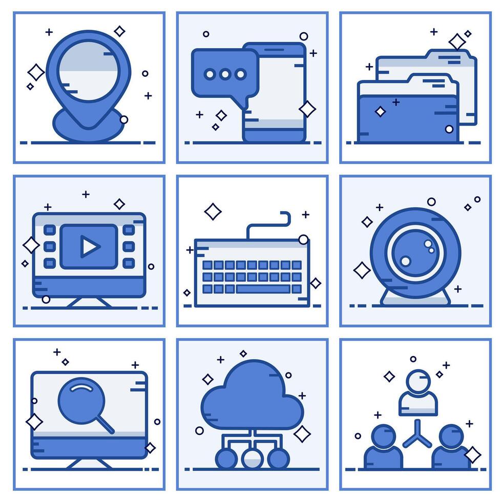 Set of icons with elements for mobile concepts and web apps. Business and marketing, programming, data management, internet connection, social network, computing, information. vector