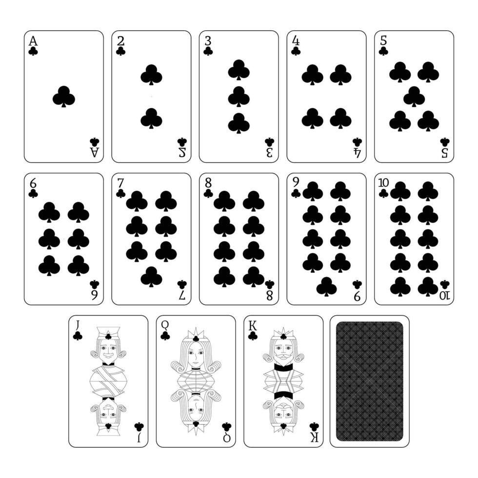 A deck of playing cards clubs. A poker set with individual cards. Playing cards for poker. vector