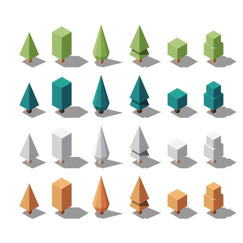 Isometric tree set. Tree isometric set elements. Isometric trees elements for landscape design. Park element set vector