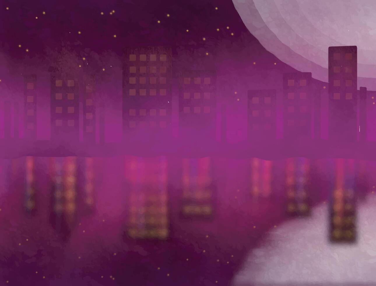 The city at night, the reflection of the city reflected in the water. vector
