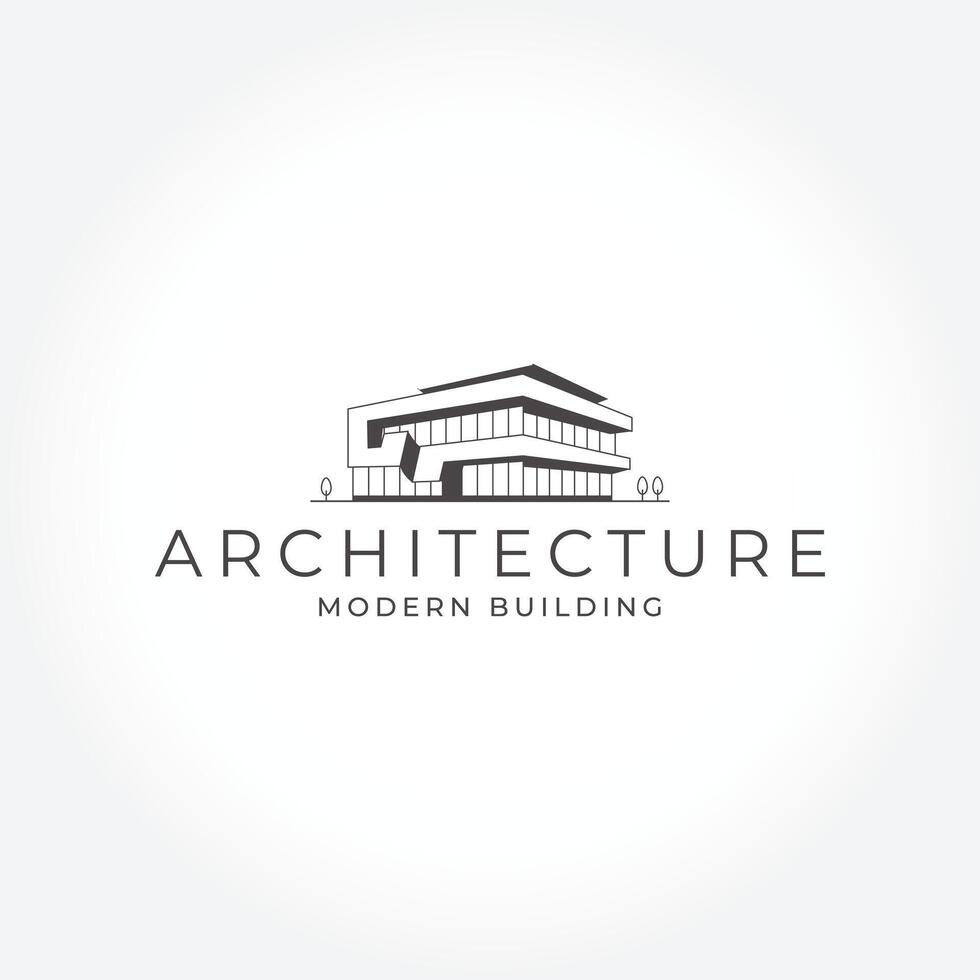 Minimalist Modern Building Line Art Illustration. vector
