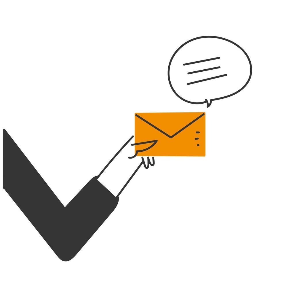 hand holding envelope with mail icon doodle illustration vector