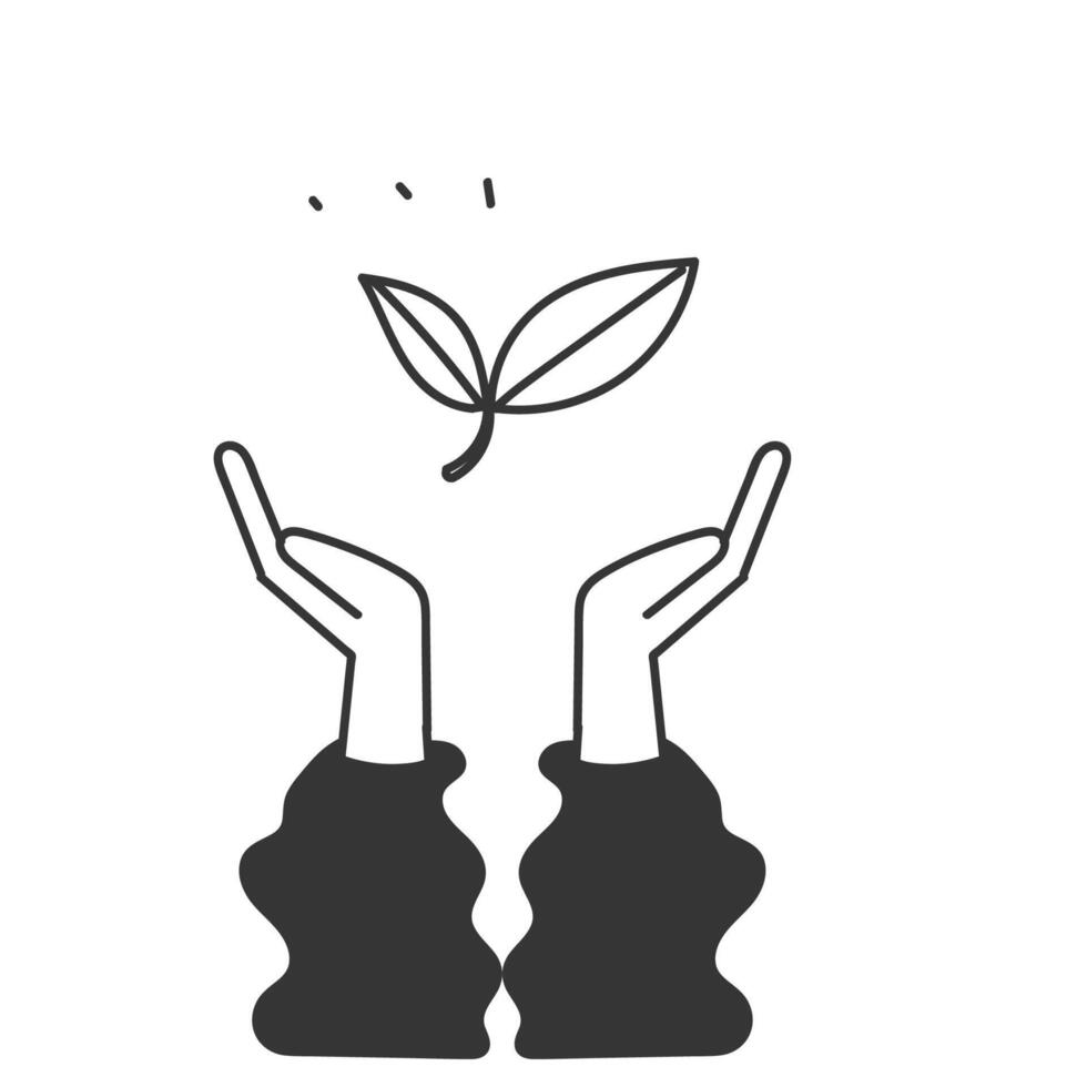 hands holding a plant with leaves on it vector