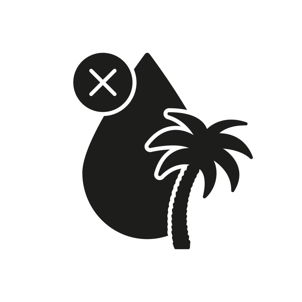 No Palm Oil Silhouette Icon. Prohibition of Palm Oil Usage with Palm Tree and Cross Symbol. Environmental Concerns Isolated Illustration vector