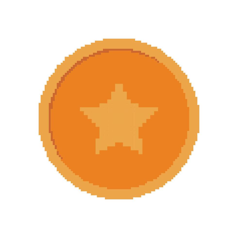 Bronze Orange Star Coin Icon in Pixel Art Style. Vintage Digital Currency. Retro Gaming Currency Collectible. Isolated Illustration vector