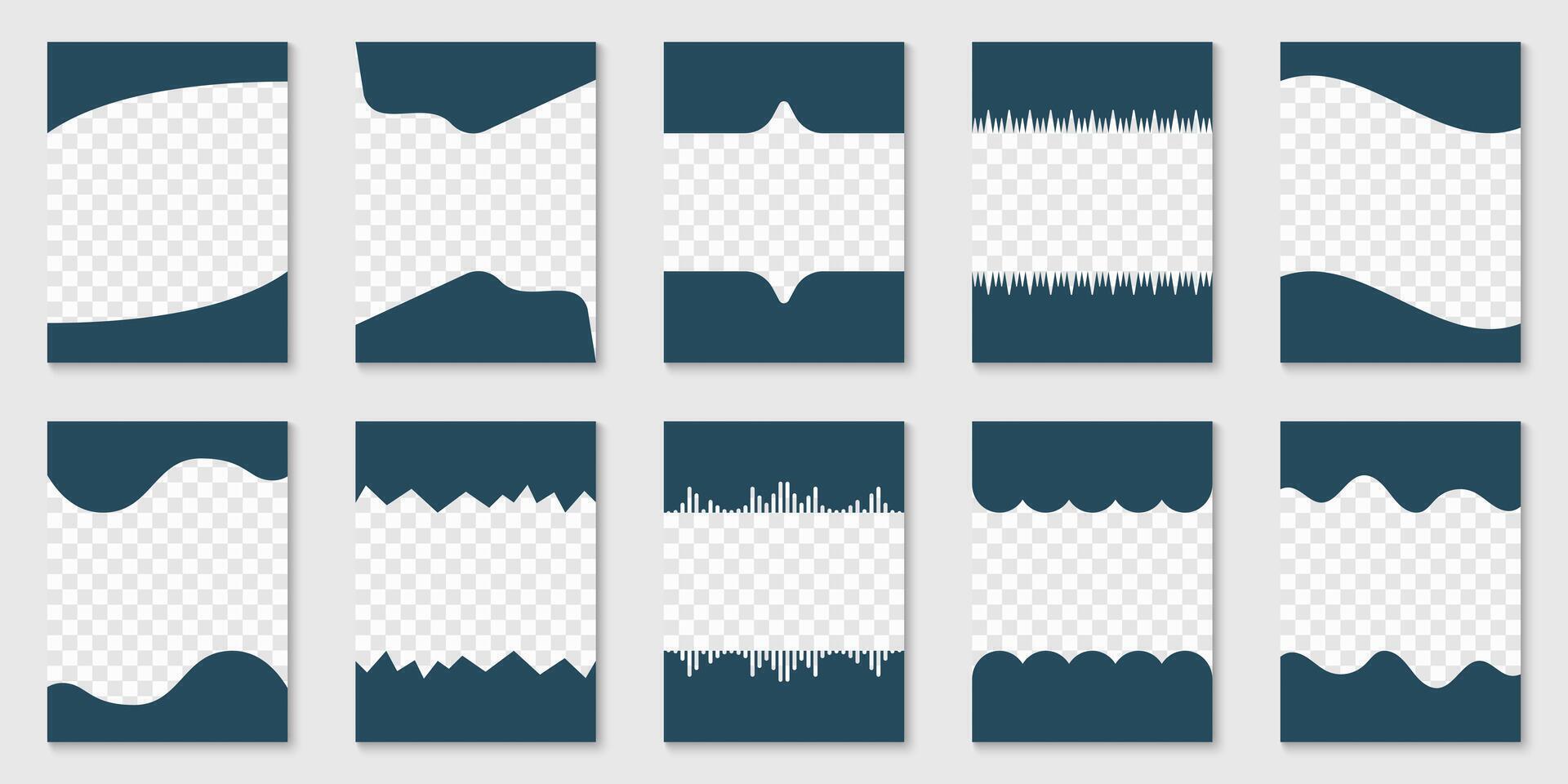 Set of Separator Shapes. Abstract Curve Lines, Wave Frame for Web Page. Template Divider Header for App, Banners or Posters. Isolated Illustration vector