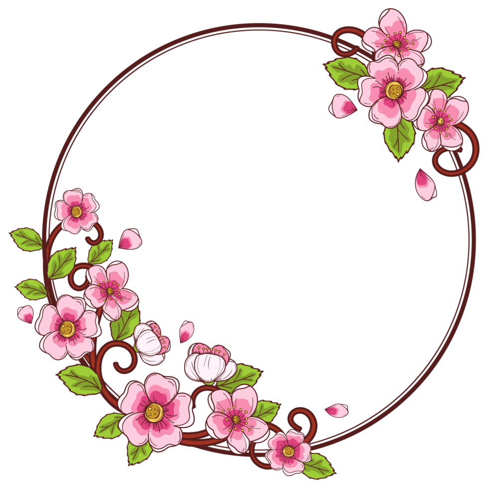 Round frame with cherry blossom flowers png