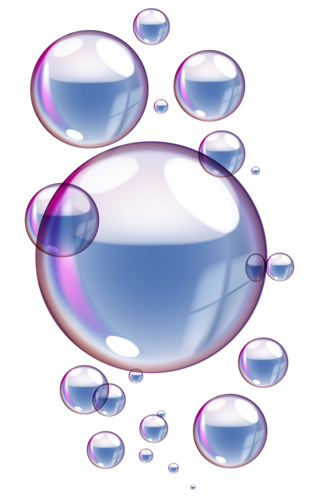 Realistic colorful soap bubbles in transparent background png