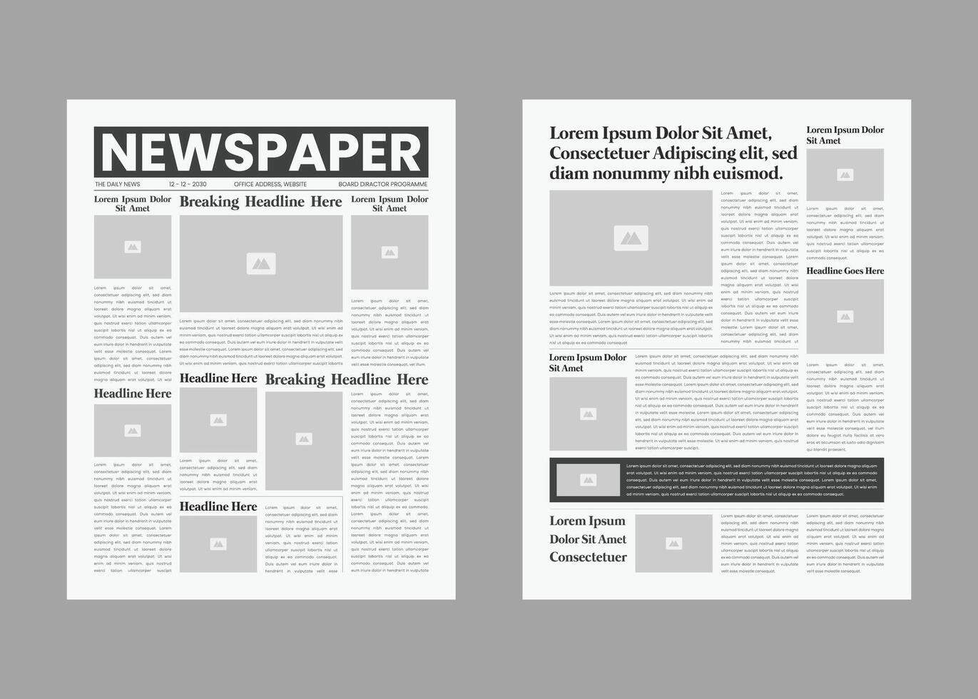 The Daily Newspaper magazine with text and picture placeholder layout template vector