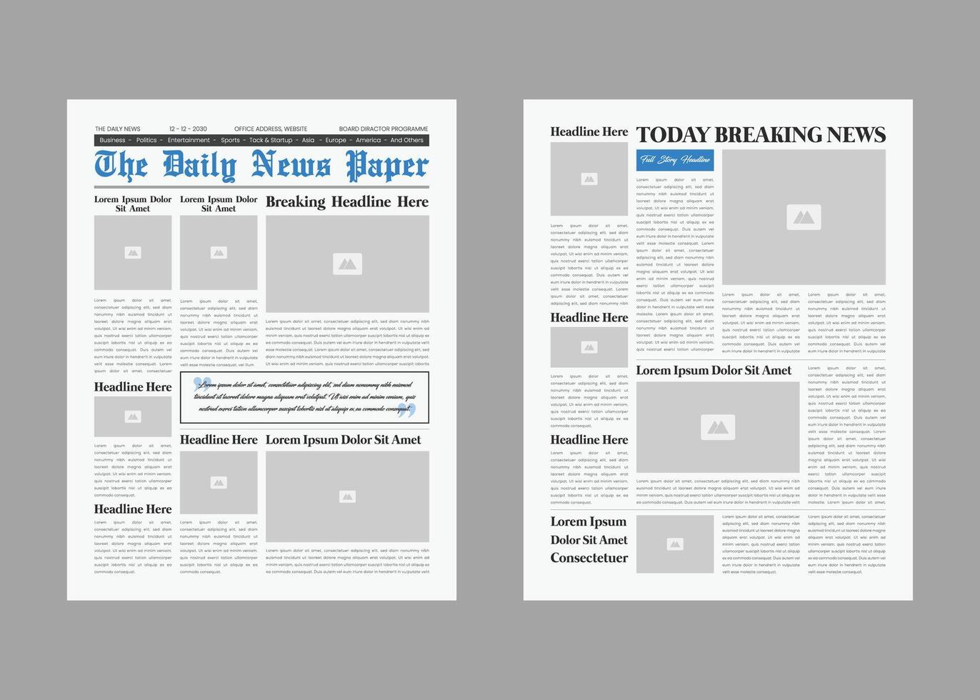 Newspaper design or The Daily Newspaper magazine layout template vector