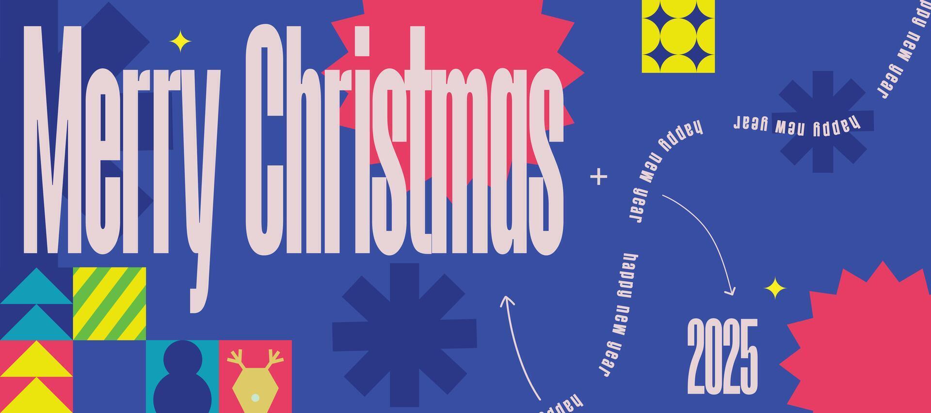 Merry Christmas and Happy New Year 2025 Modern Geometric Design for Festive Celebrations Abstract New Trendy Design Style vector