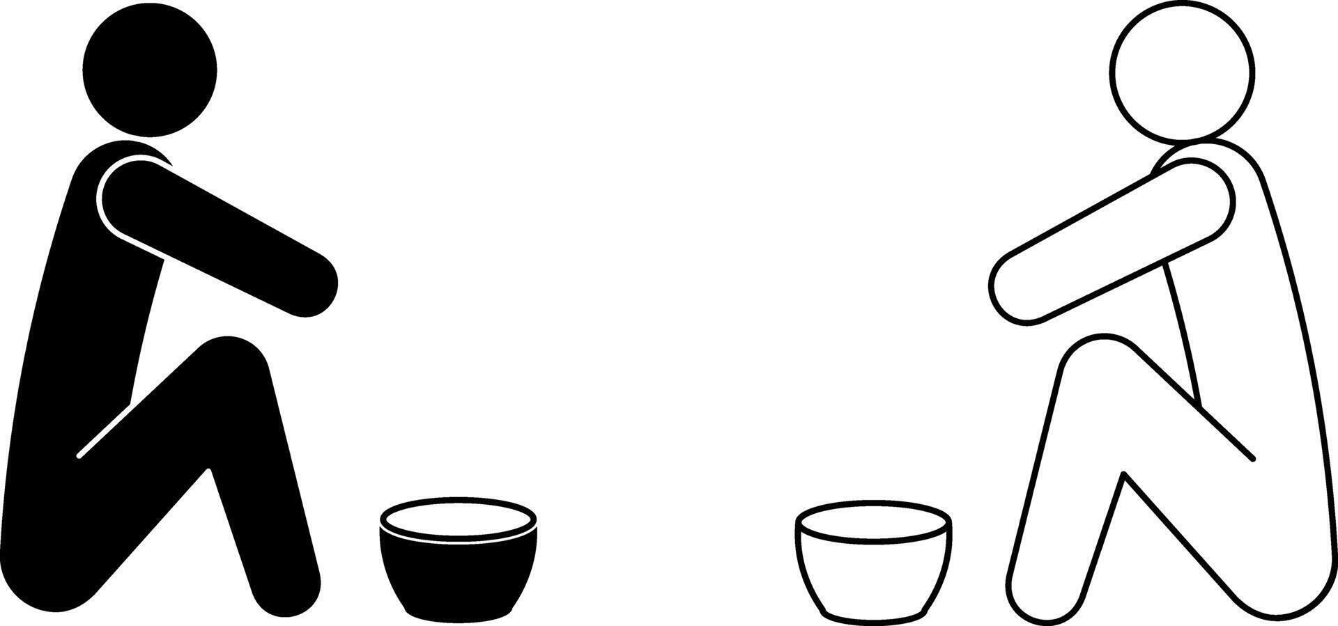 outline silhouette beggar icon set vector