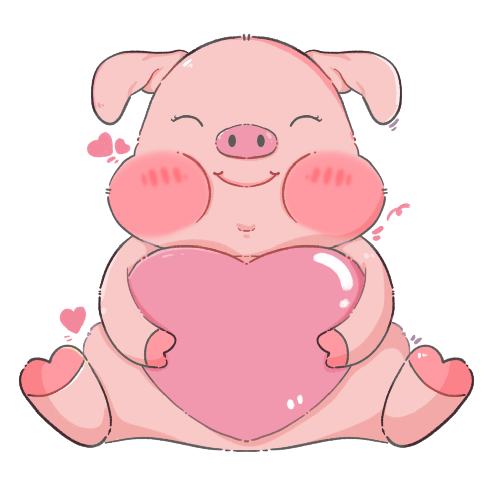Cute Chubby Pig Holding a Heart png
