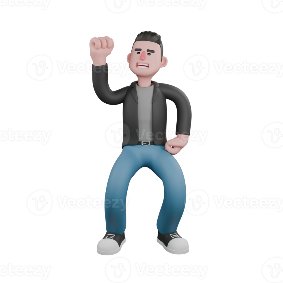 Creative 3D Model. A male screenwriter stands with his left hand on his hip and his right hand raised upwards. Screenwriter Character png