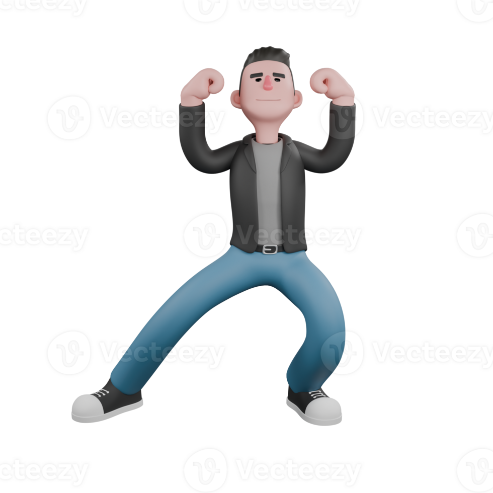 3D Screenwriter Character. A male screenwriter stands with both hands raised, an expression full of power. Artistic Illustration png