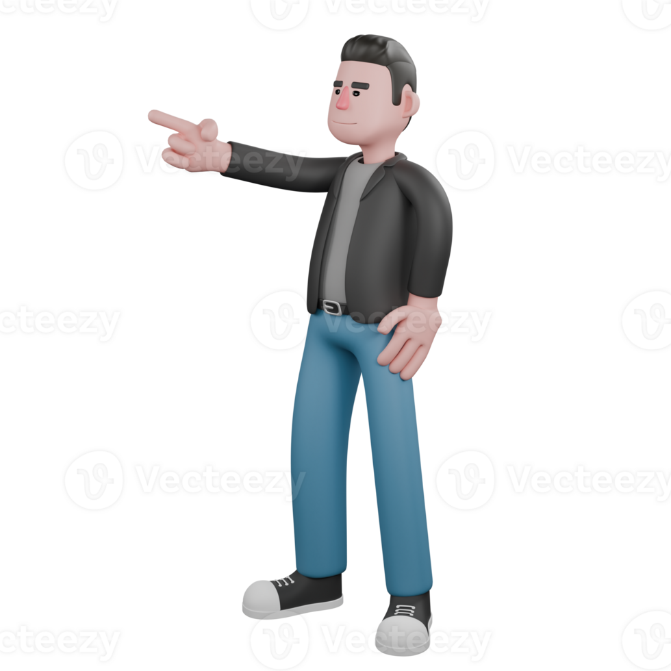Creative 3D Model. A male screenwriter stands with his left hand on his hip and his right hand pointing forward. Screenwriter Character png