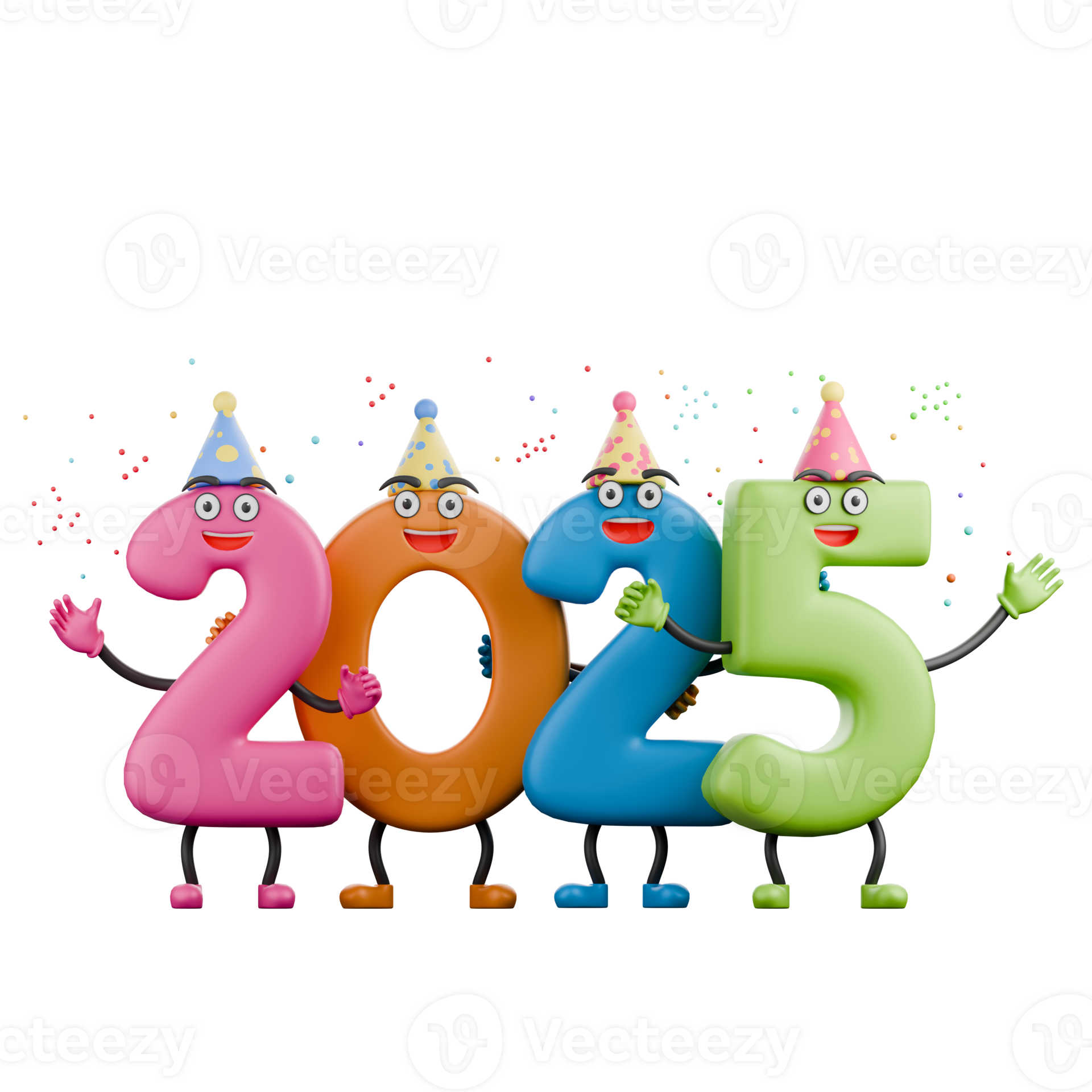 New Year Celebration Party 3D Model. A number 2025 standing while