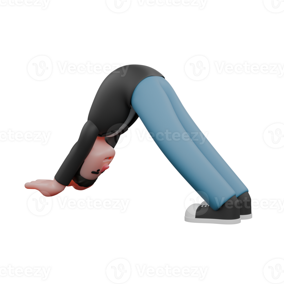 Cartoon Cameraman Character Creative 3D Style. A male cameraman poses down with hands and feet touching the floor, body forming a triangle with the hips as the apex. Illustration Model png