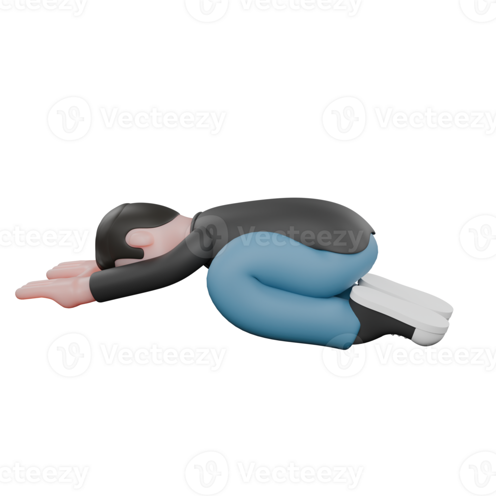 Cameraman Cartoon Artwork Design Creative 3D. A male cameraman poses like a child by sitting on his knees, body bent forward, hands straight forward on the floor . Illustration Style png