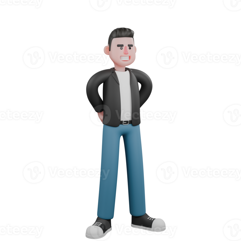 Cartoon Cameraman 3D Creative Artwork Design Model. A Male Cameraman stands with both hands behind his body, both legs slightly apart, wide smiling expression . Illustration png