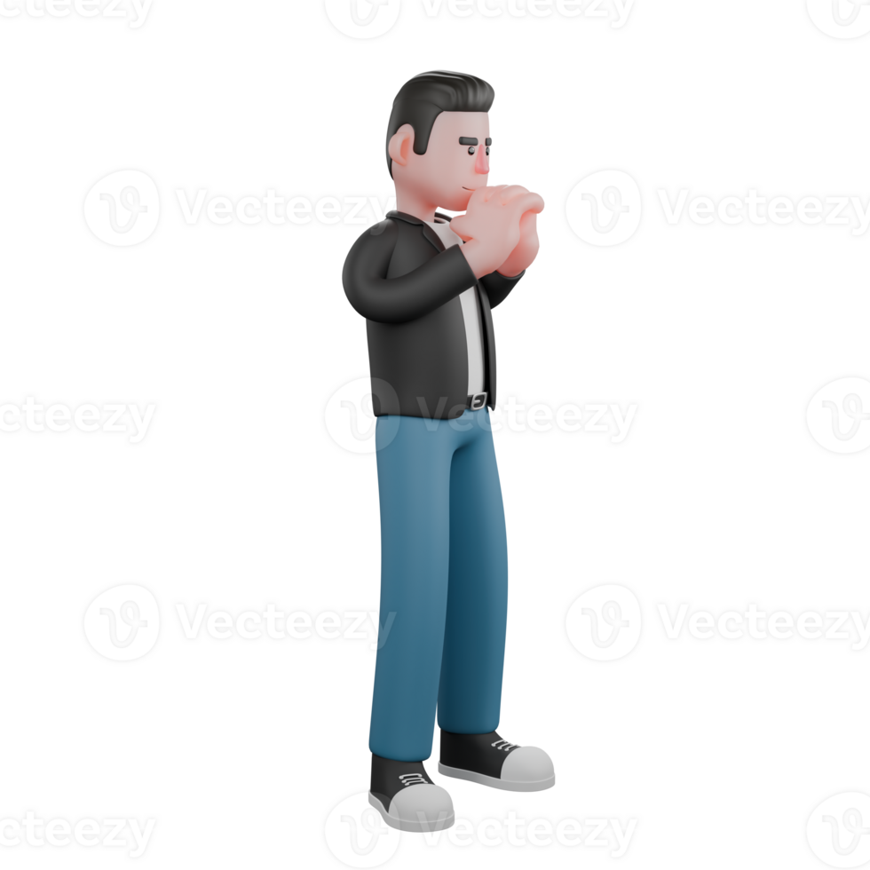 Cartoon Cameraman Design in Creative Style Artwork 3D. A male cameraman stands with his hands together, as if applauding. Creative Illustration png