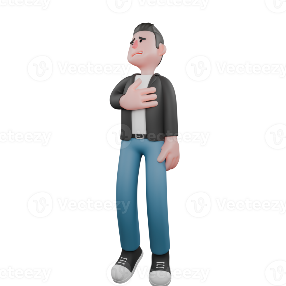 Cameraman Artwork in Creative 3D Cartoon Design Style. A male cameraman is standing facing forward with his right hand stroking his chest with a sad expression . Illustration png