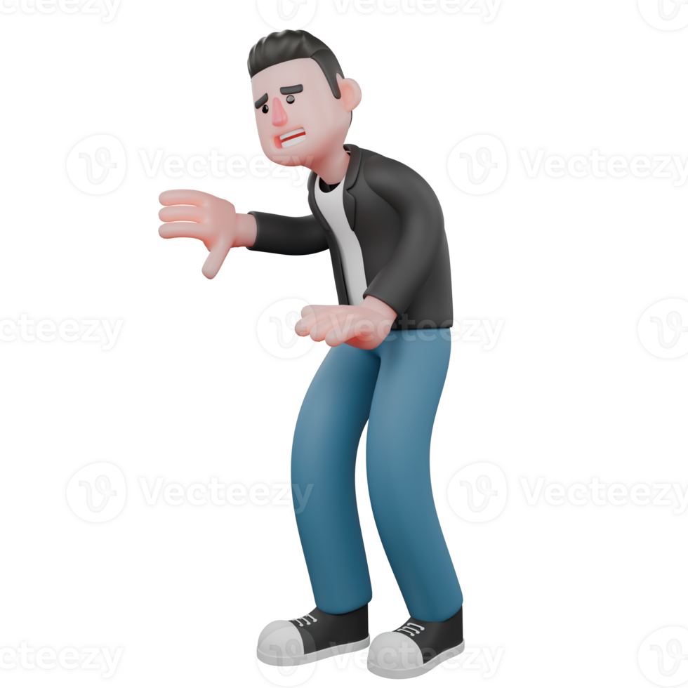 3D Creative Cartoon Cameraman Artwork Design Style Model. A male cameraman is standing facing to the right side with his right hand as if holding a wall . Illustration png