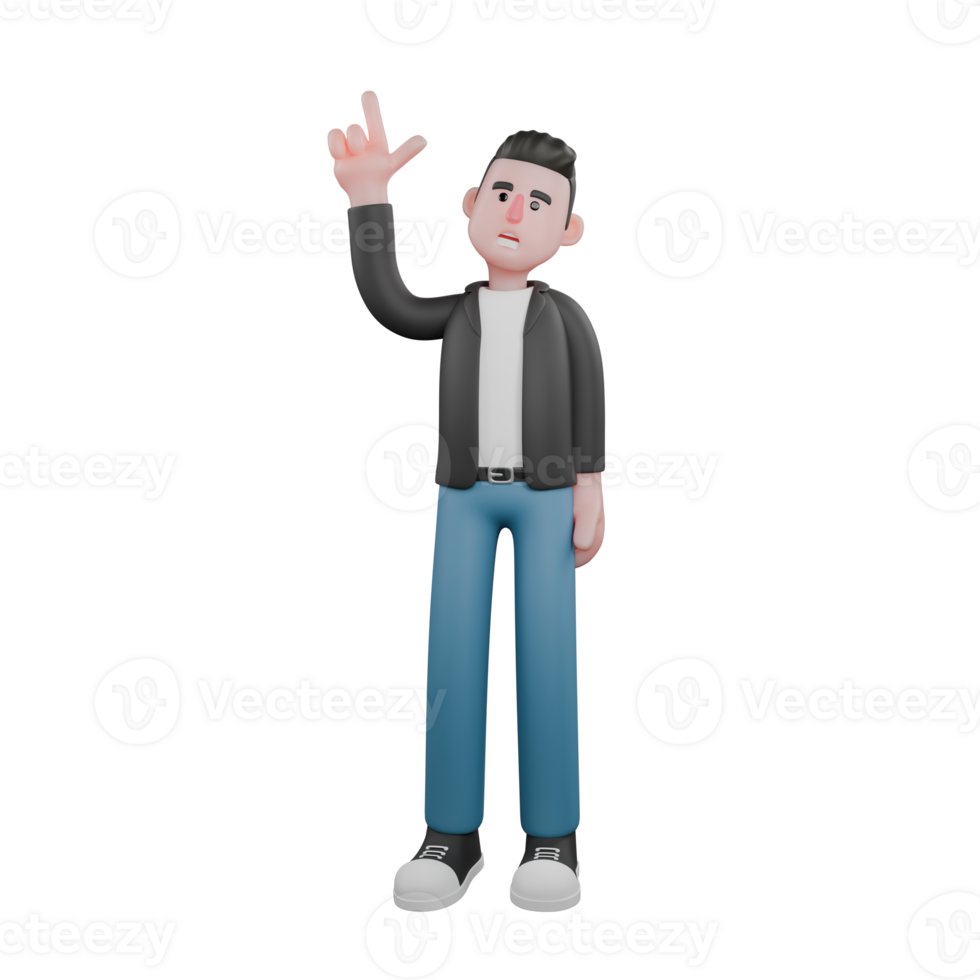 Creative Artwork Design of 3D Cartoon Cameraman Character. A male cameraman stands with one hand pointing upwards, face beaming with a eureka expression . Illustration png
