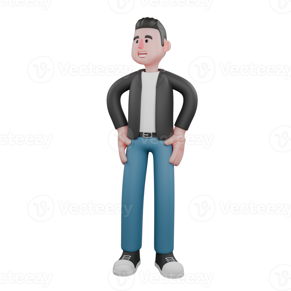 3D Creative Cartoon Cameraman Artwork Design Style Model. A male cameraman stands with both hands on his hips, eyes looking far away with a bright expression . Illustration png